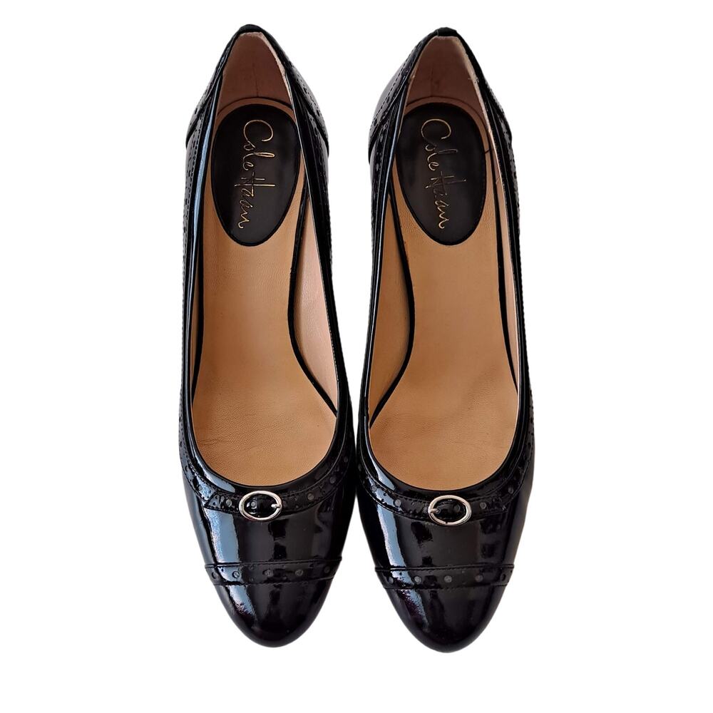 Cole Haan Black Patent Oxford Style Shoe w/ small buckle embellishment - 9.5B